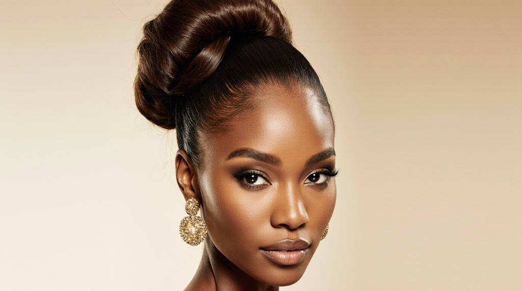 A beautiful woman with long, flowing hair styled elegantly for a graduation ceremony, showcasing a chic and modern hairstyle. The foreground captures her profile, highlighting soft waves cascading down her shoulders, adorned with delicate hair accessories like small sparkling pins. The middle ground features an outdoor setting with softly blurred greenery, symbolizing a celebratory atmosphere. The background shows a faint hint of a graduation backdrop, adding context without distraction. The scene is illuminated by gentle, warm sunlight, creating a soft glow around her. The overall mood is joyful and sophisticated, perfect for graduation day, emphasizing elegance and modernity in hairstyle choices.
