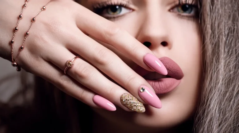 unha de gel decorada delicada rosa