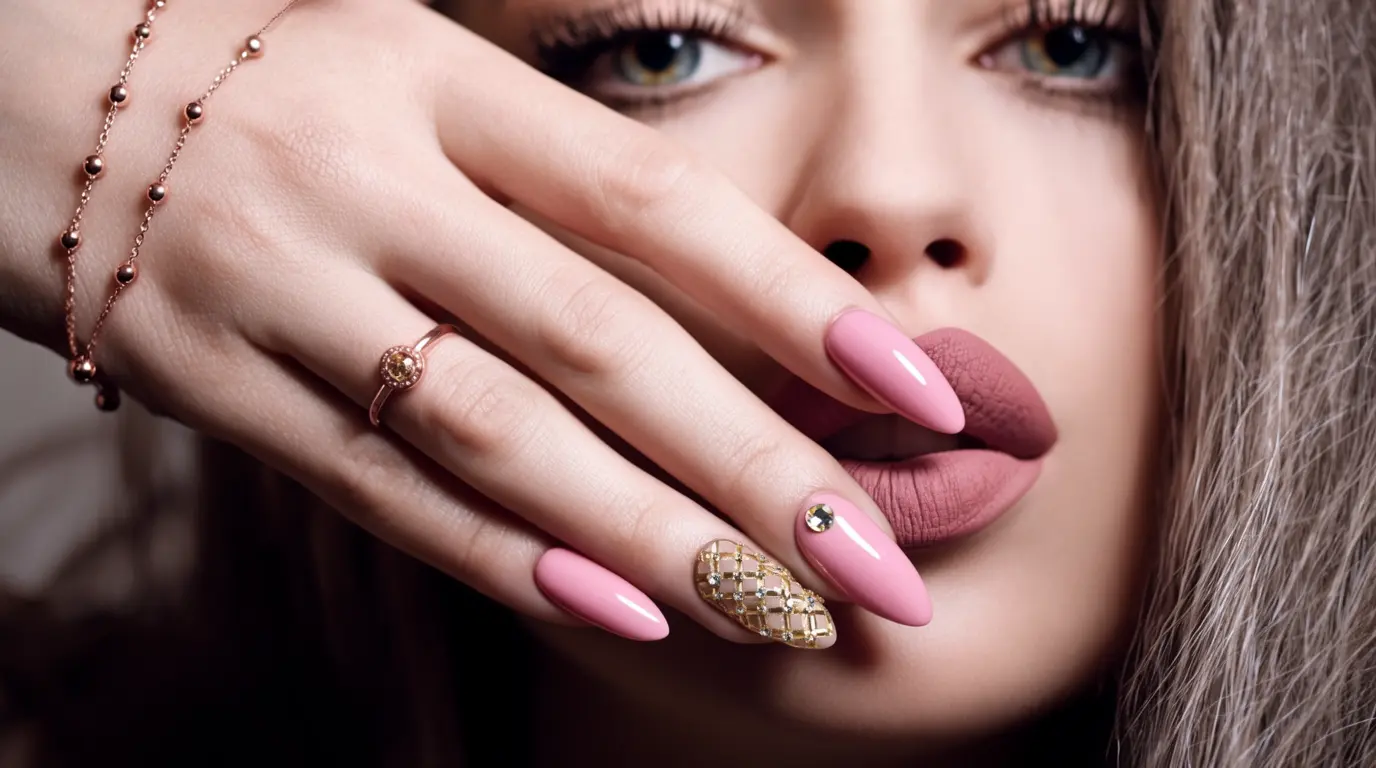 unha de gel decorada delicada rosa
